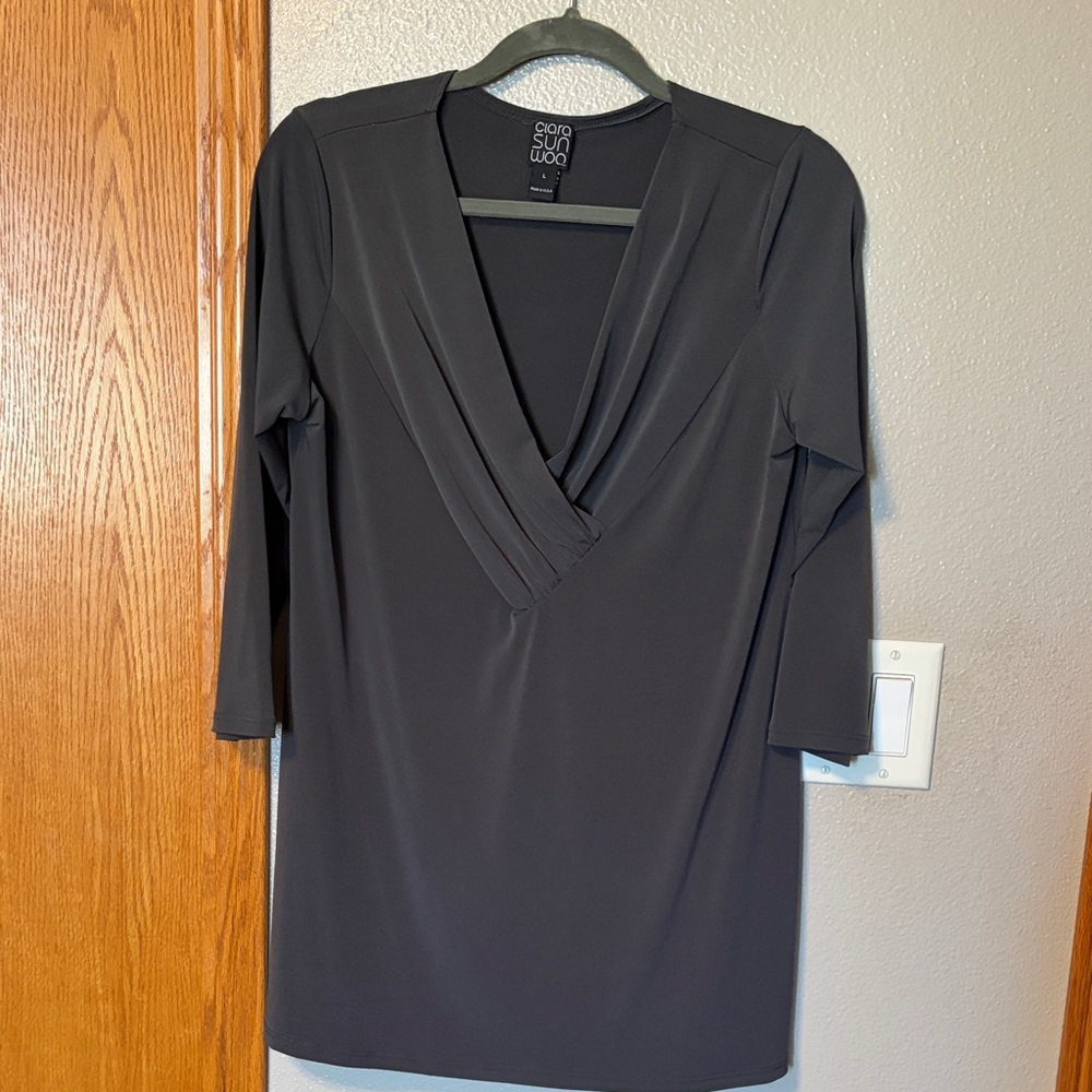CLARA SUNWOO Black V-Neck Long Sleeve Knit Dress